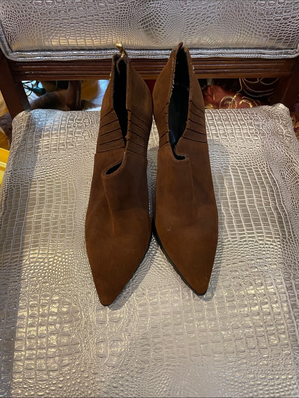 Calvin Klein Brown Suede Pointed Ankle Booties